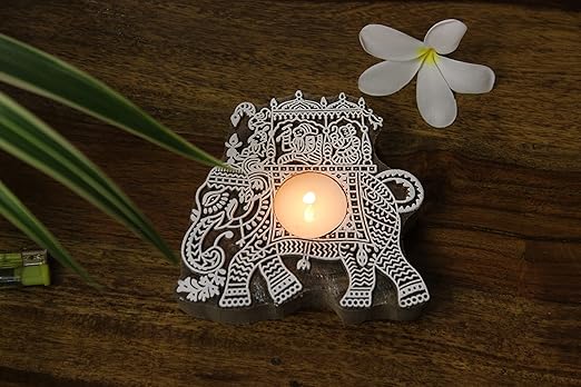 Wooden Block Tea Light- Elephant Shape